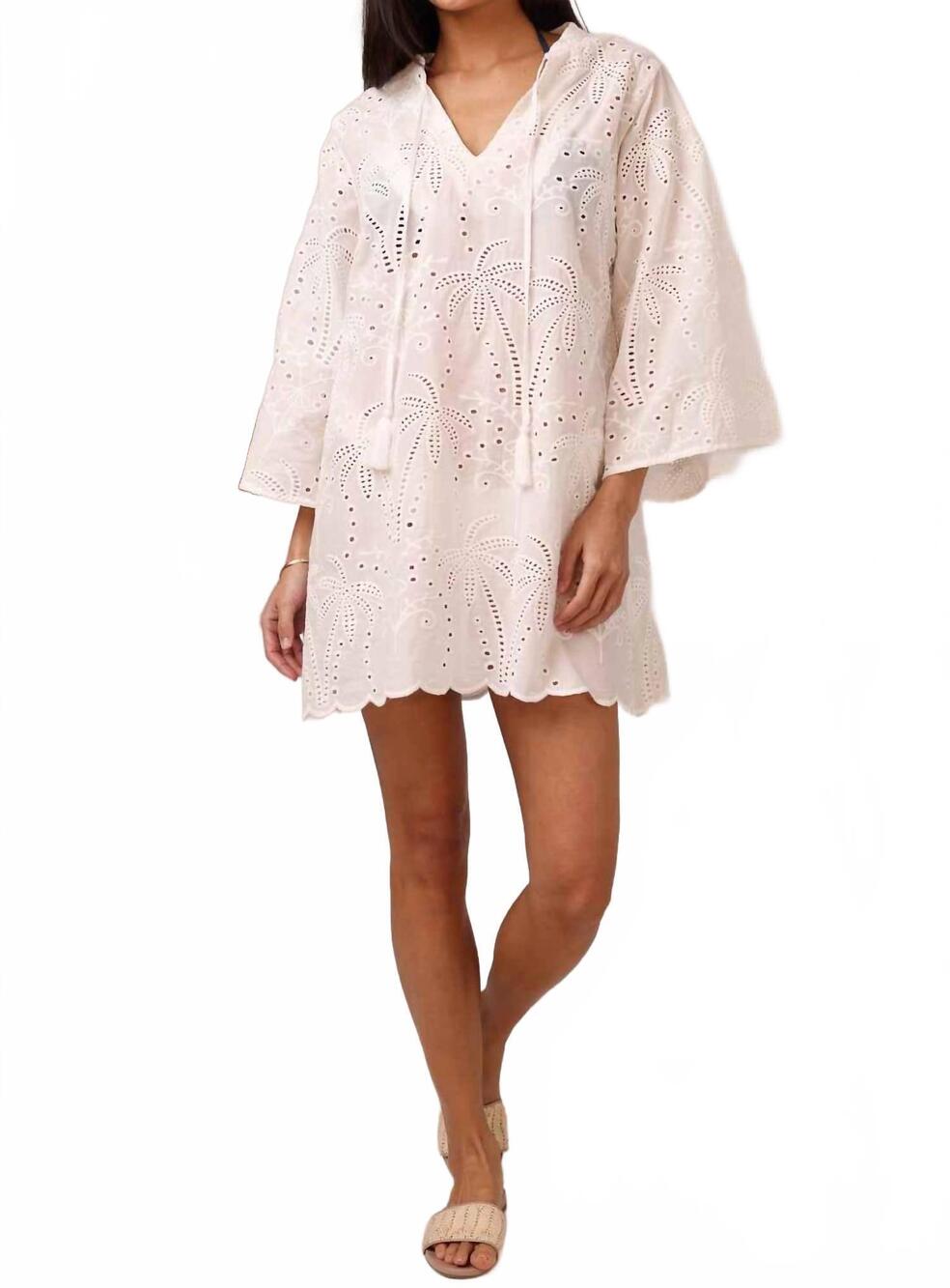 NEW SHORE emily mini dress in palm eyelet